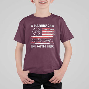 Harris'24 For The People I'm With Her T Shirt For Kid Vintage Betsy American Flag 2024 Election TS11 Maroon Print Your Wear