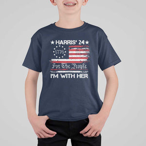 Harris'24 For The People I'm With Her T Shirt For Kid Vintage Betsy American Flag 2024 Election TS11 Navy Print Your Wear