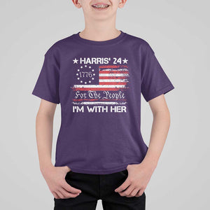 Harris'24 For The People I'm With Her T Shirt For Kid Vintage Betsy American Flag 2024 Election TS11 Purple Print Your Wear