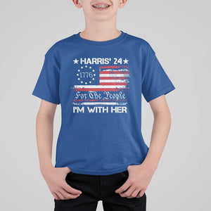 Harris'24 For The People I'm With Her T Shirt For Kid Vintage Betsy American Flag 2024 Election TS11 Royal Blue Print Your Wear