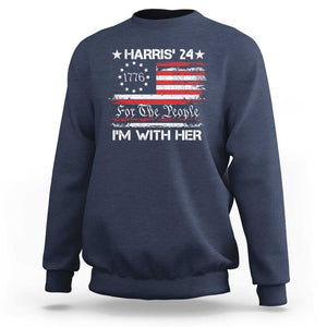 Harris'24 For The People I'm With Her Sweatshirt Vintage Betsy American Flag 2024 Election TS11 Navy Print Your Wear