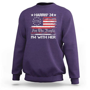 Harris'24 For The People I'm With Her Sweatshirt Vintage Betsy American Flag 2024 Election TS11 Purple Print Your Wear