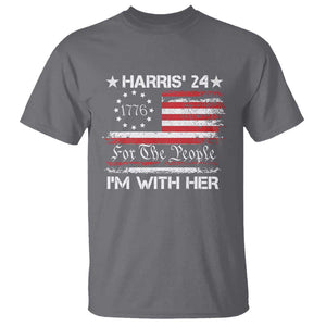 Harris'24 For The People I'm With Her T Shirt Vintage Betsy American Flag 2024 Election TS11 Charcoal Print Your Wear