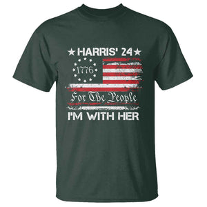 Harris'24 For The People I'm With Her T Shirt Vintage Betsy American Flag 2024 Election TS11 Dark Forest Green Print Your Wear