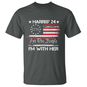 Harris'24 For The People I'm With Her T Shirt Vintage Betsy American Flag 2024 Election TS11 Dark Heather Print Your Wear