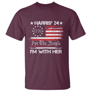 Harris'24 For The People I'm With Her T Shirt Vintage Betsy American Flag 2024 Election TS11 Maroon Print Your Wear