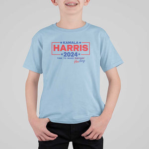 Harris 2024 Time To Make Herstory T Shirt For Kid American Flag Election Star TS11 Light Blue Print Your Wear