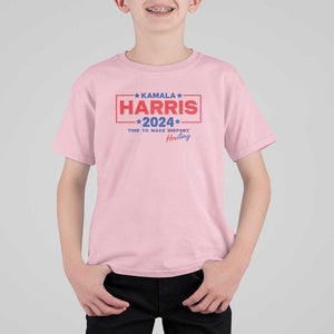 Harris 2024 Time To Make Herstory T Shirt For Kid American Flag Election Star TS11 Light Pink Print Your Wear