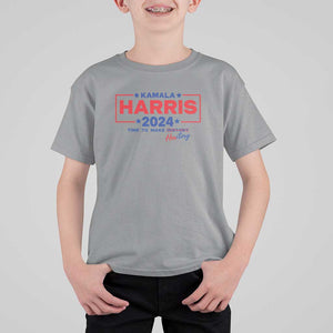 Harris 2024 Time To Make Herstory T Shirt For Kid American Flag Election Star TS11 Sport Gray Print Your Wear