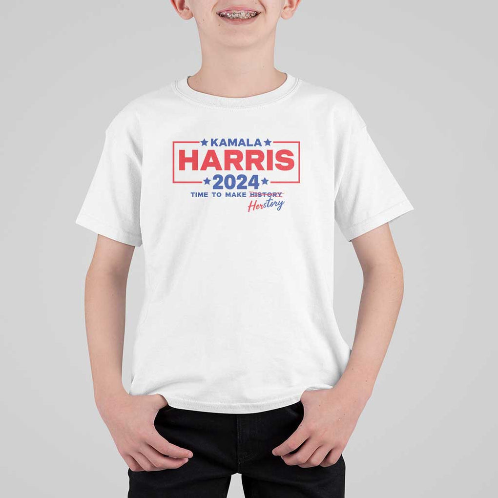 Harris 2024 Time To Make Herstory T Shirt For Kid American Flag Election Star TS11 White Print Your Wear