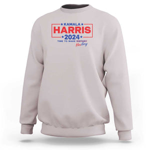 Harris 2024 Time To Make Herstory Sweatshirt American Flag Election Star TS11 Ice Gray Print Your Wear