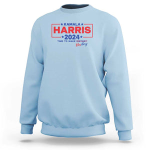 Harris 2024 Time To Make Herstory Sweatshirt American Flag Election Star TS11 Light Blue Print Your Wear