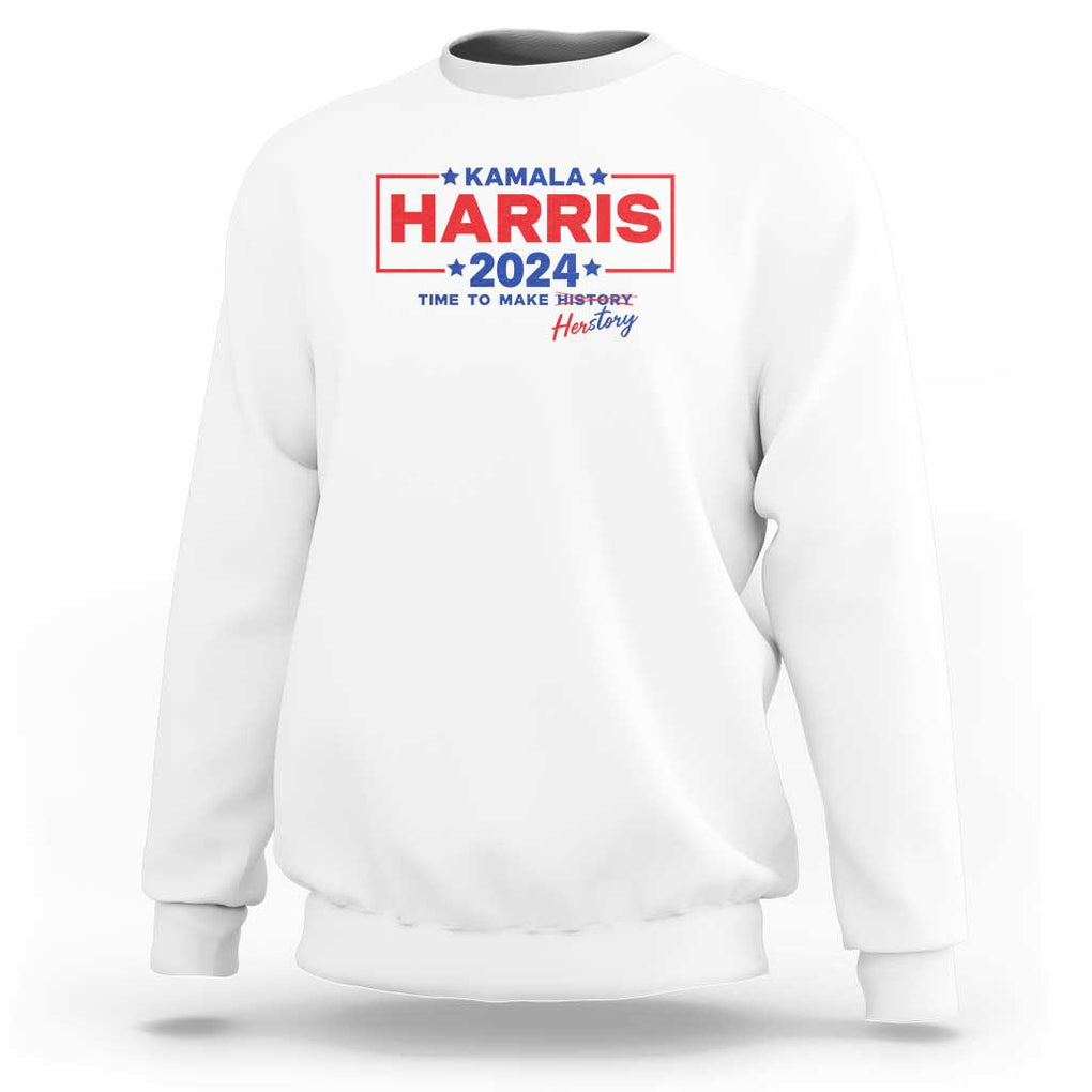 Harris 2024 Time To Make Herstory Sweatshirt American Flag Election Star TS11 White Print Your Wear