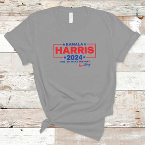 Harris 2024 Time To Make Herstory T Shirt American Flag Election Star TS11 Sport Gray Print Your Wear