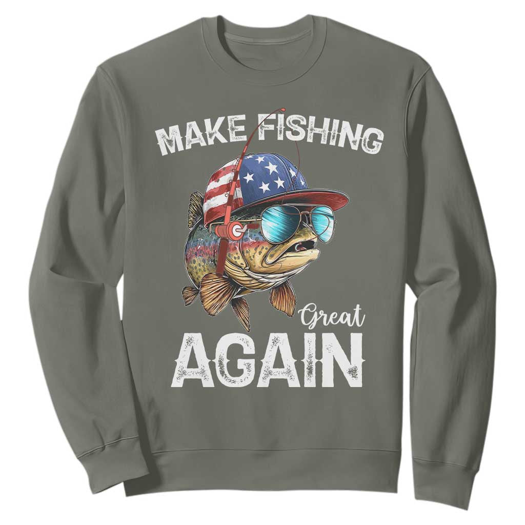 Funny Make Fishing Great Again Sweatshirt Bass Fishing TS11 Military Green Print Your Wear