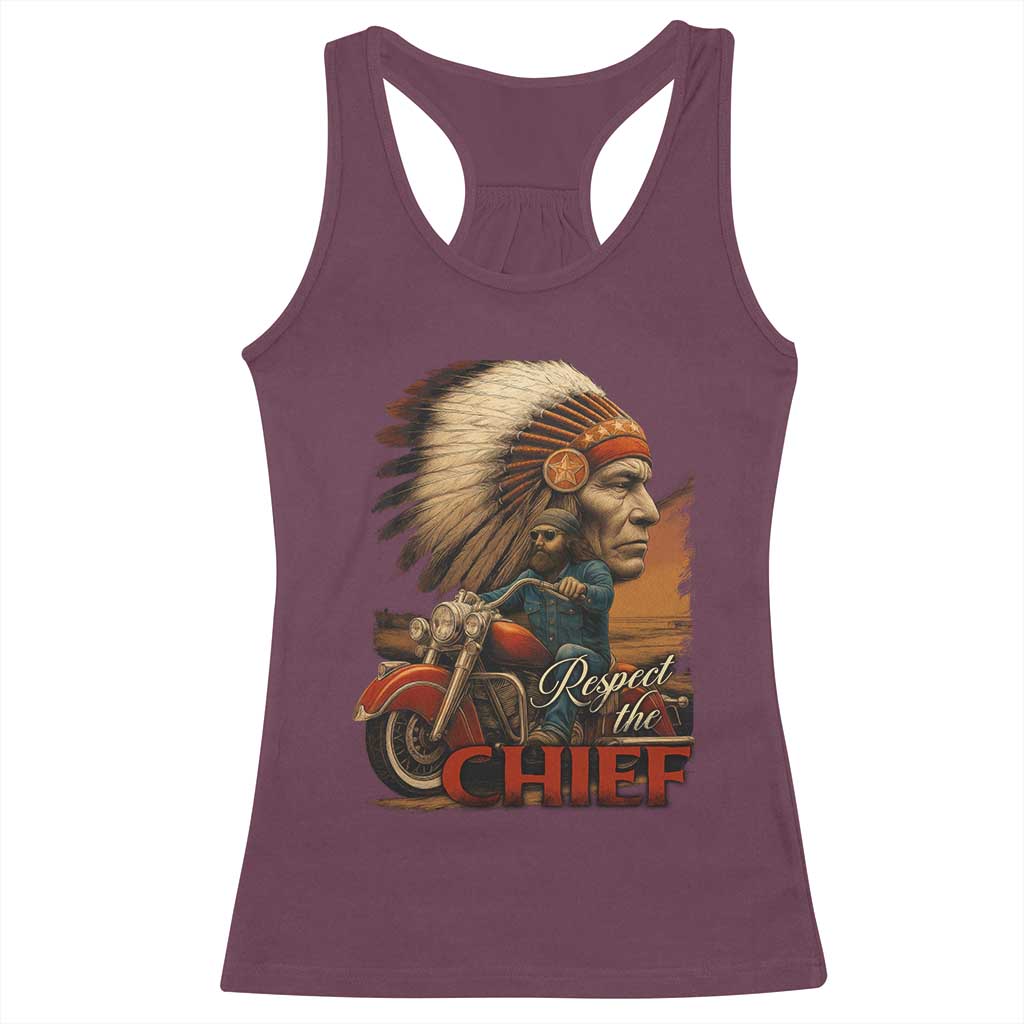 Indian American Rider Racerback Tank Top Respect The Native Chief Native American Motorcycle TS11 Maroon Print Your Wear