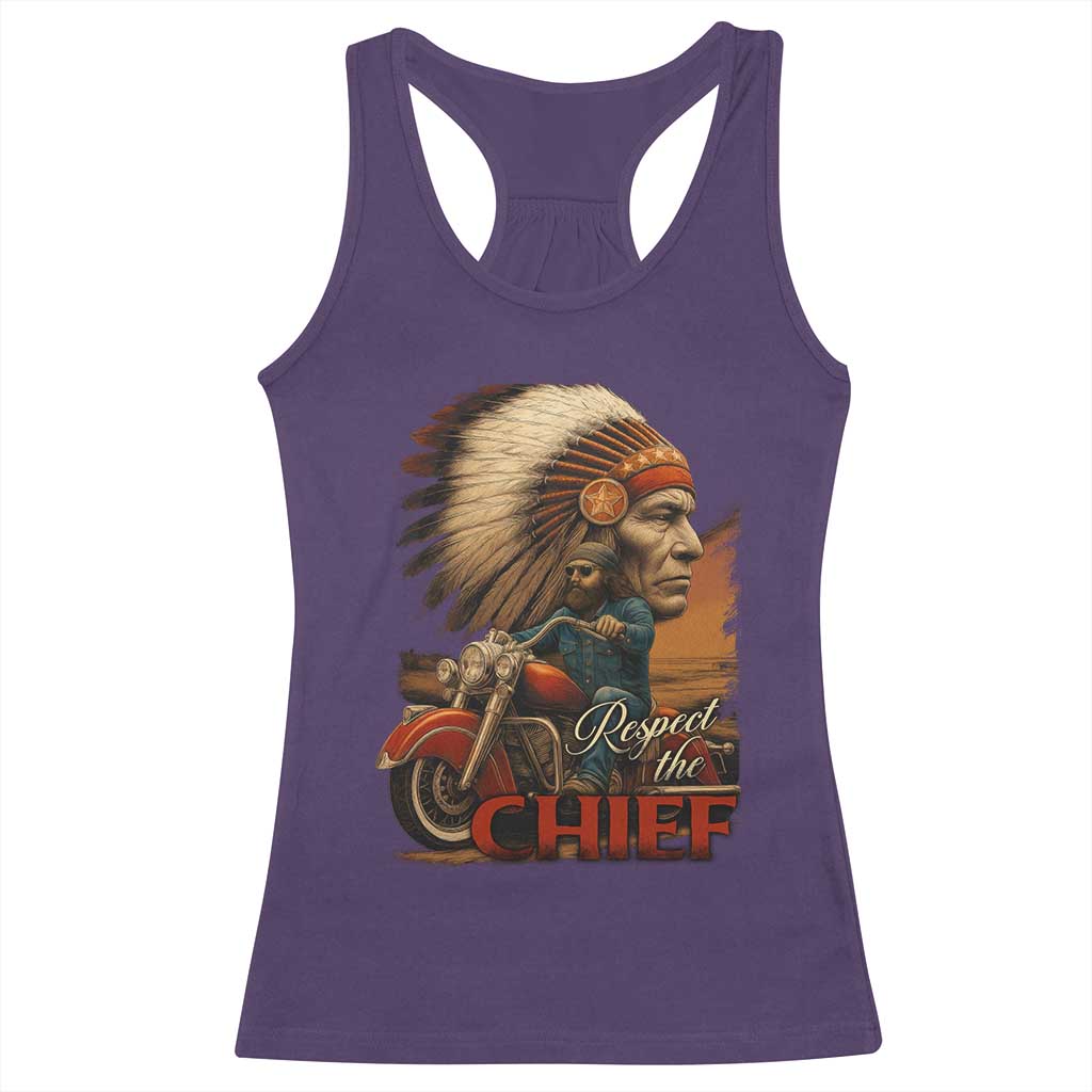 Indian American Rider Racerback Tank Top Respect The Native Chief Native American Motorcycle TS11 Purple Print Your Wear