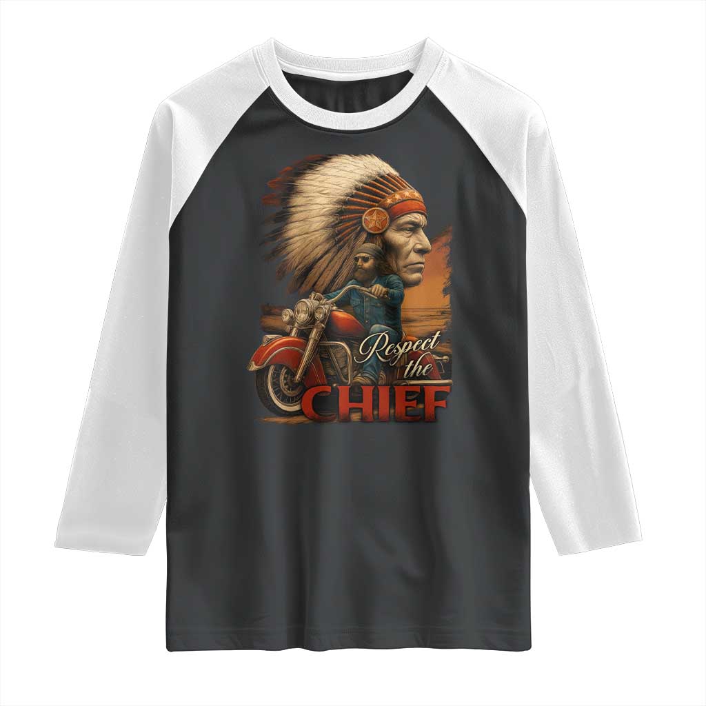 Indian American Rider Raglan Shirt Respect The Native Chief Native American Motorcycle TS11 Black White Print Your Wear
