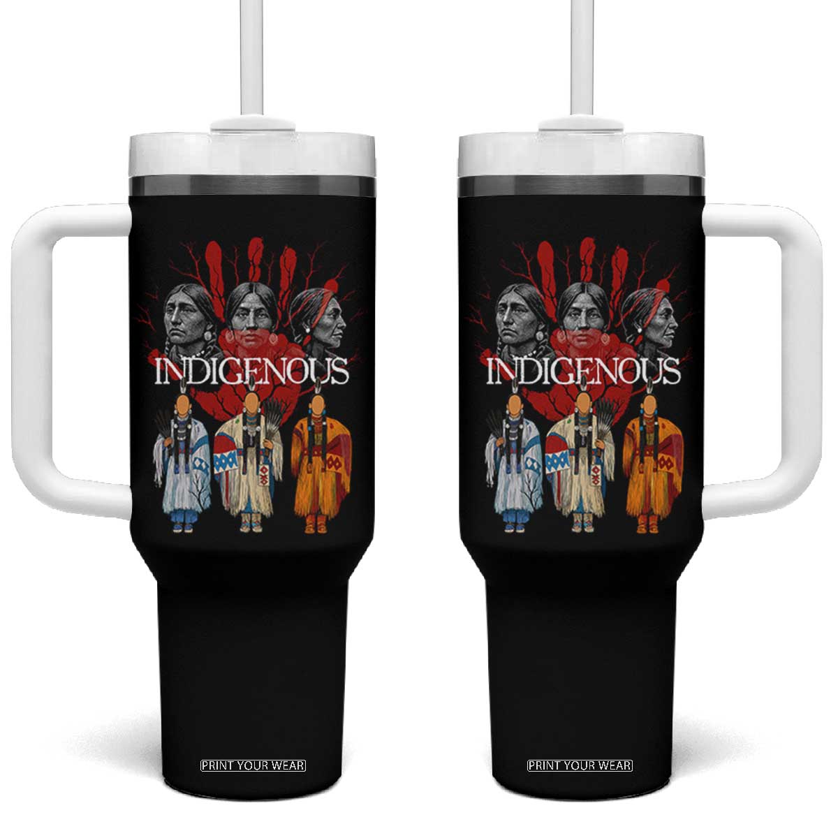 Native American Indigenous Women MMIW Red Hand Indian Tumbler With Handle TS11 One Size: 40 oz Black Print Your Wear