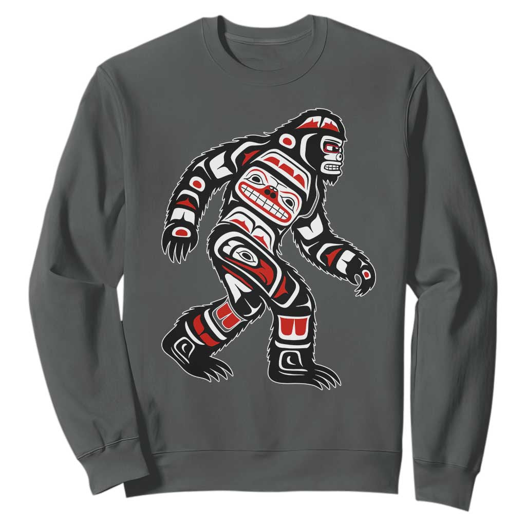 Bigfoot Native American Northwest Coast Art Sweatshirt TS11 Dark Heather Print Your Wear