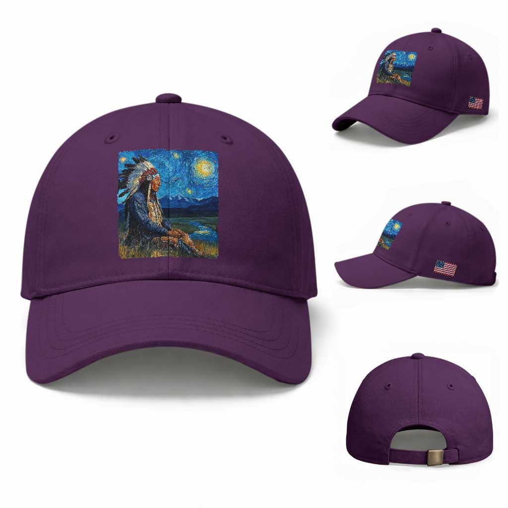 Native American Indian Van Goghs Starry Night Baseball Cap TS11 Baseball Cap Universal Fit Purple Print Your Wear