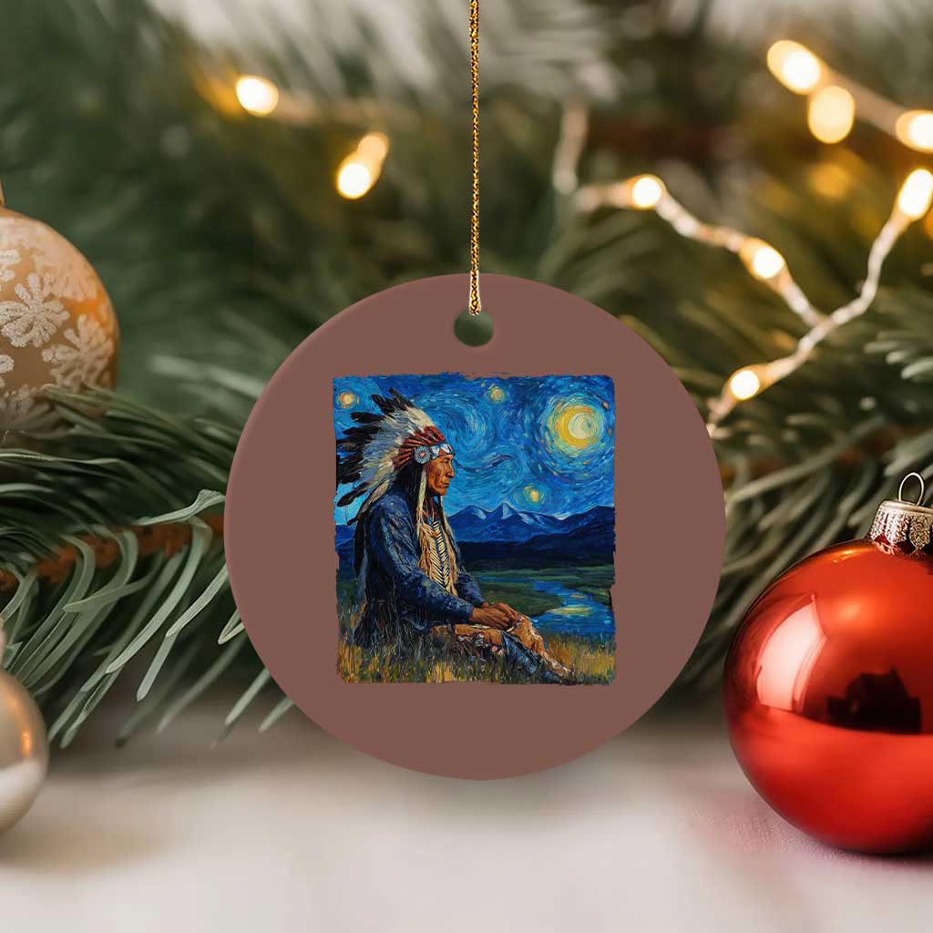 Native American Indian Van Goghs Starry Night Ceramic Ornament TS11 1pc Mocha Print Your Wear