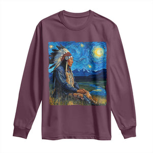 Native American Indian Van Goghs Starry Night Long Sleeve Shirt TS11 Maroon Print Your Wear