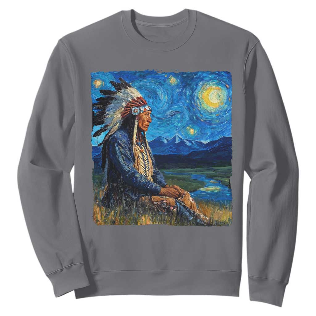 Native American Indian Van Goghs Starry Night Sweatshirt TS11 Charcoal Print Your Wear