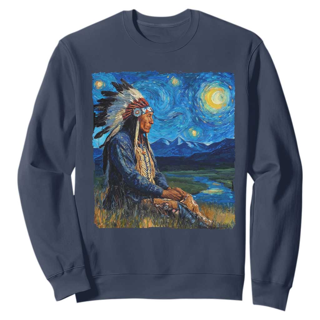 Native American Indian Van Goghs Starry Night Sweatshirt TS11 Navy Print Your Wear