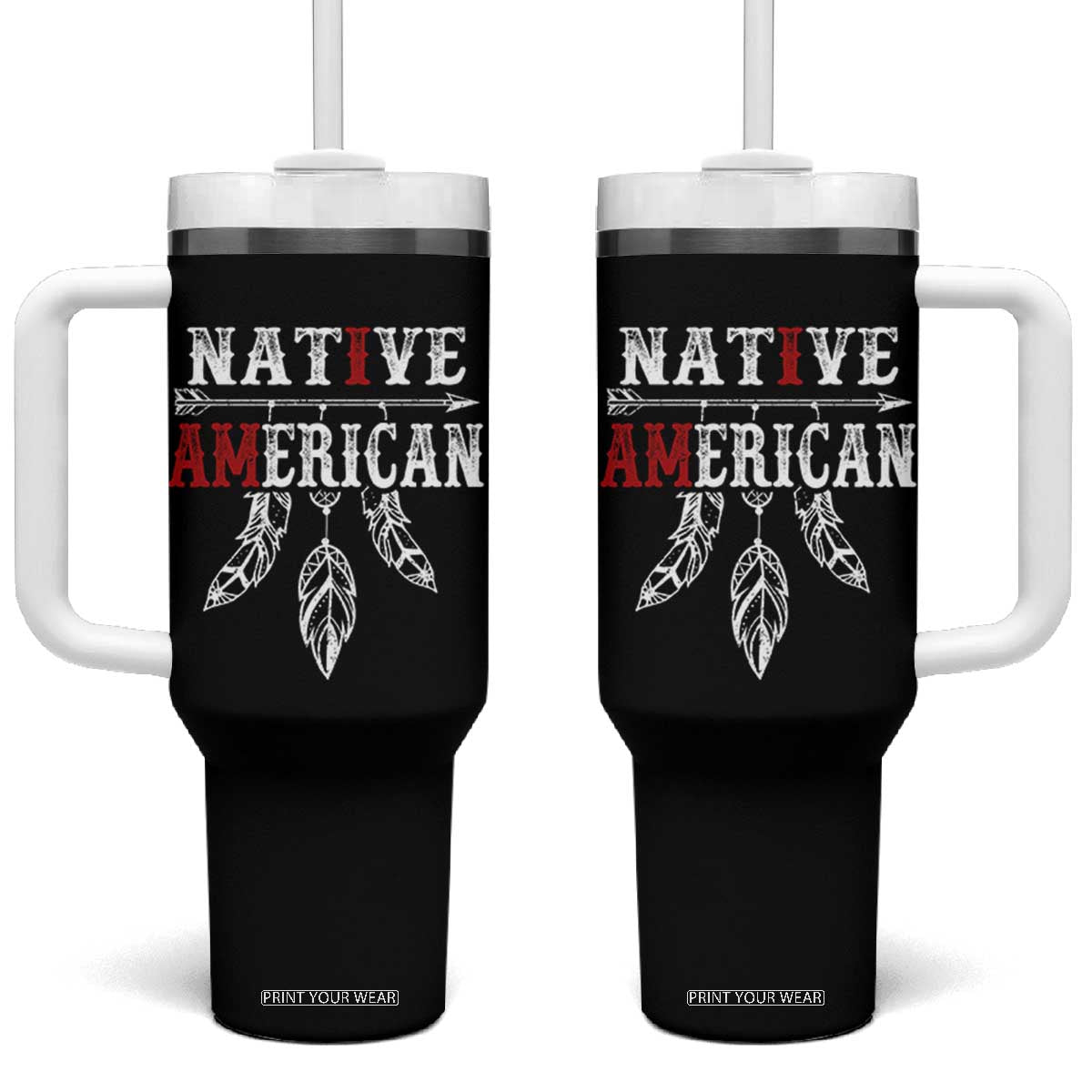 I Am Native American Tumbler With Handle Indigenous Pride Vintage Dreamcatcher Arrow TS11 One Size: 40 oz Black Print Your Wear