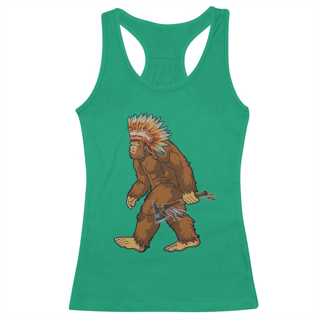 Funny Bigfoot American Indian Native Sasquatch Tomahawk Racerback Tank Top TS11 Irish Green Print Your Wear