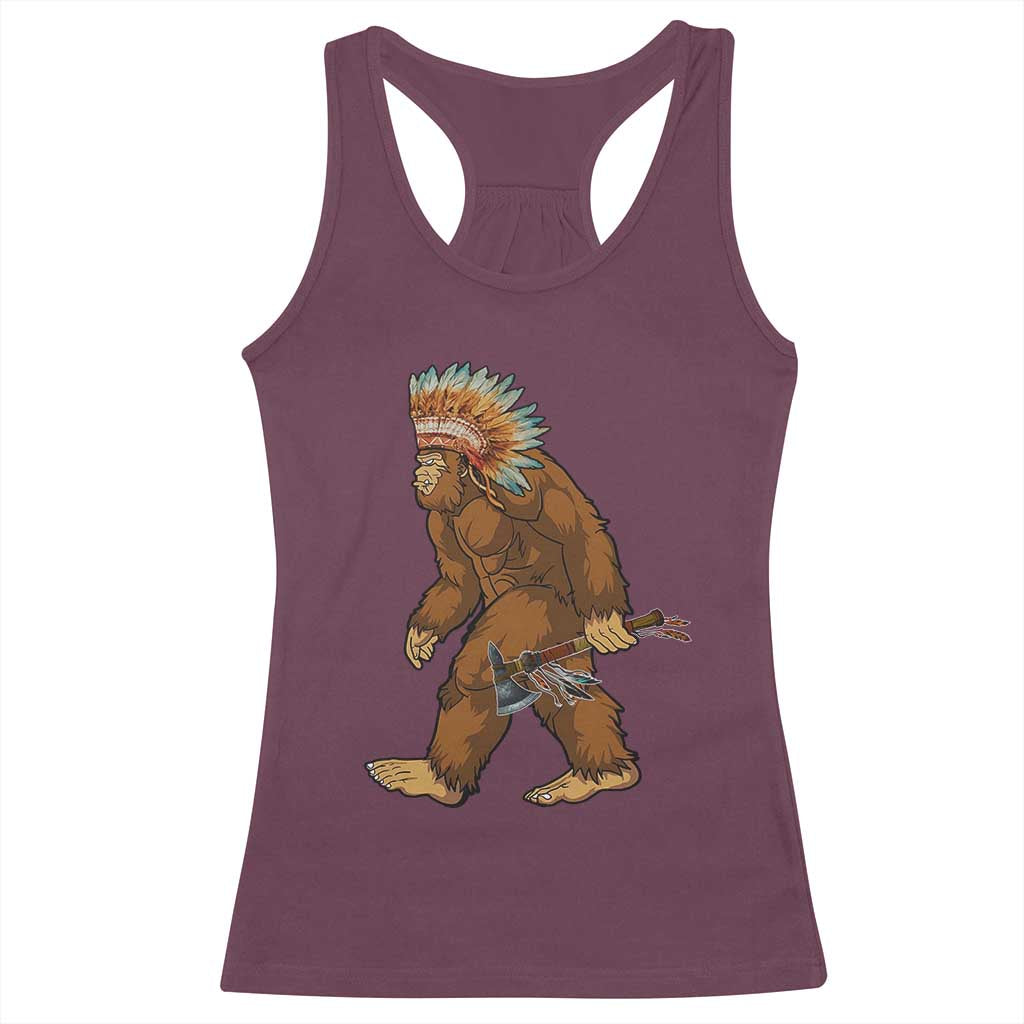 Funny Bigfoot American Indian Native Sasquatch Tomahawk Racerback Tank Top TS11 Maroon Print Your Wear
