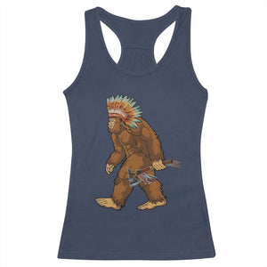 Funny Bigfoot American Indian Native Sasquatch Tomahawk Racerback Tank Top TS11 Navy Print Your Wear