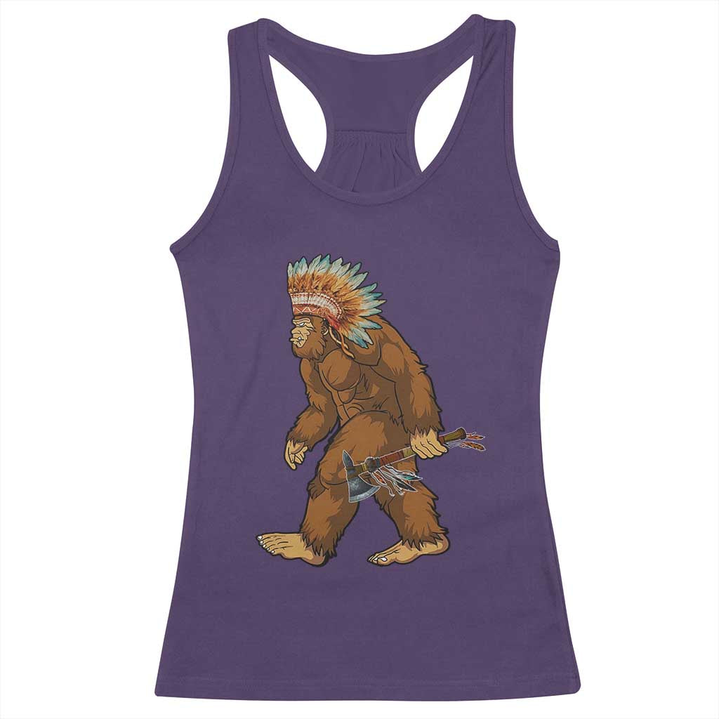 Funny Bigfoot American Indian Native Sasquatch Tomahawk Racerback Tank Top TS11 Purple Print Your Wear