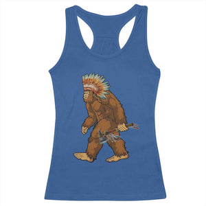 Funny Bigfoot American Indian Native Sasquatch Tomahawk Racerback Tank Top TS11 Royal Blue Print Your Wear