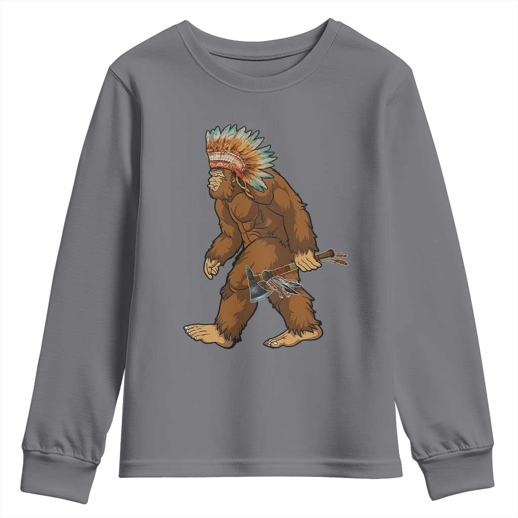 Funny Bigfoot American Indian Native Sasquatch Tomahawk Youth Sweatshirt TS11 Charcoal Print Your Wear