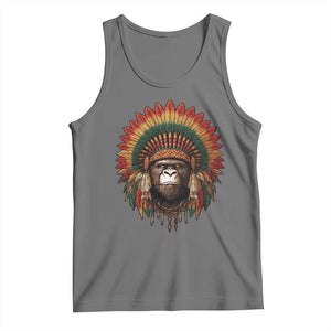 Bigfoot Native American Chief Sasquatch Wearing Headdress Tank Top TS11 Black Heather Print Your Wear