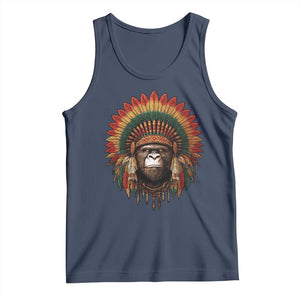 Bigfoot Native American Chief Sasquatch Wearing Headdress Tank Top TS11 Navy Print Your Wear