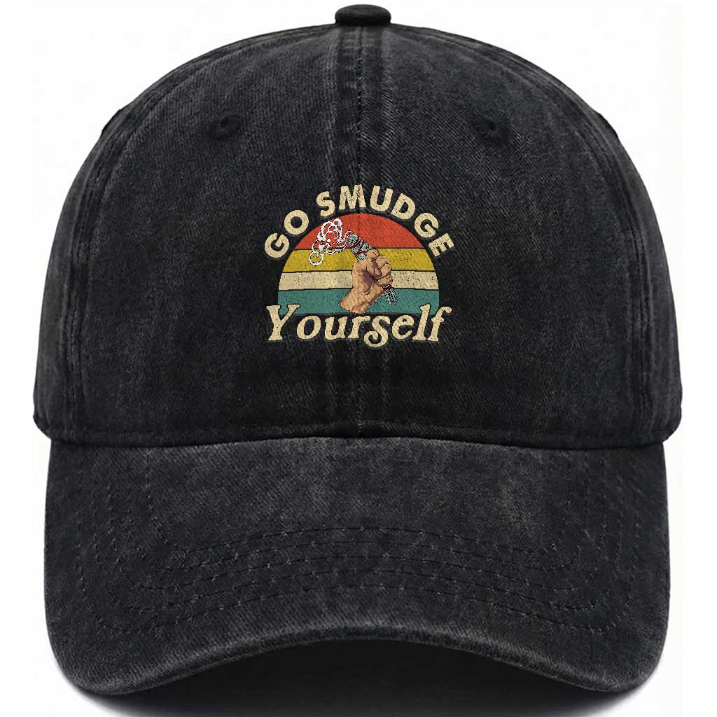 Funny Go Smudge Yourself Washed Cotton Baseball Cap Smudging Retro Native American Sage