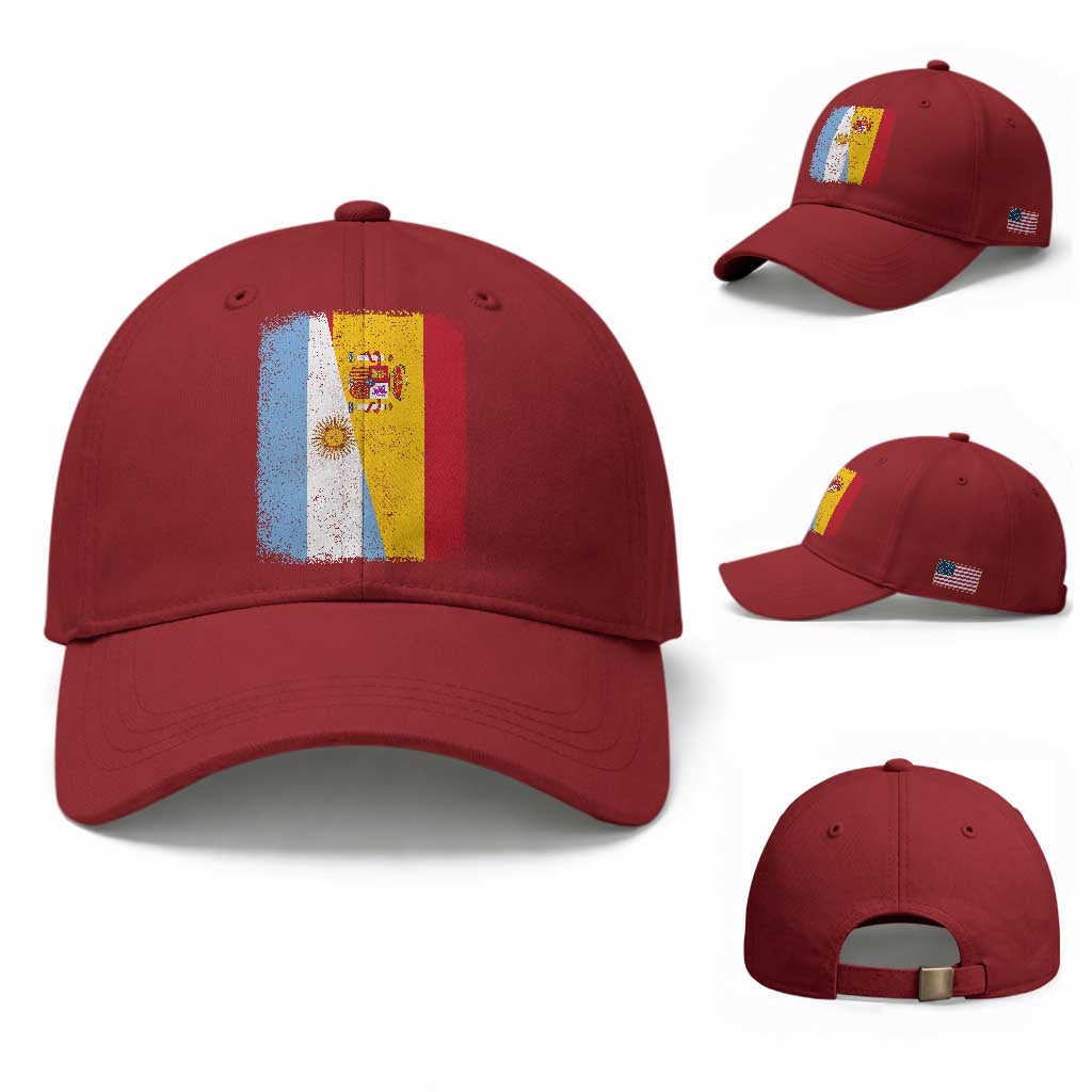 Spain Argentina Half Flag Spanish Argentinian Roots Baseball Cap TS11 Baseball Cap Universal Fit Cherry Red Print Your Wear