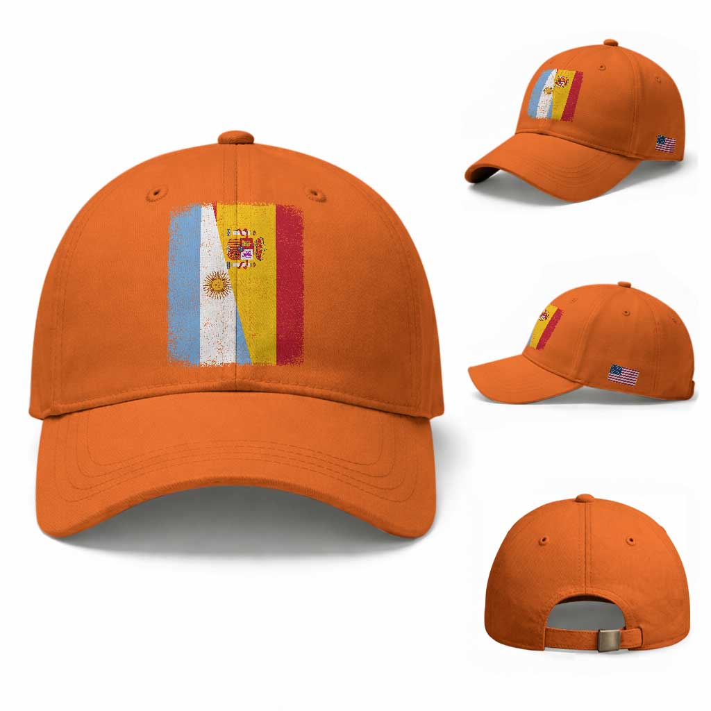 Spain Argentina Half Flag Spanish Argentinian Roots Baseball Cap TS11 Baseball Cap Universal Fit Orange Print Your Wear