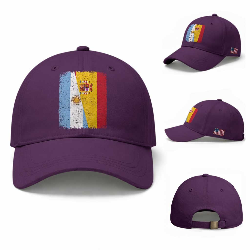 Spain Argentina Half Flag Spanish Argentinian Roots Baseball Cap TS11 Baseball Cap Universal Fit Purple Print Your Wear
