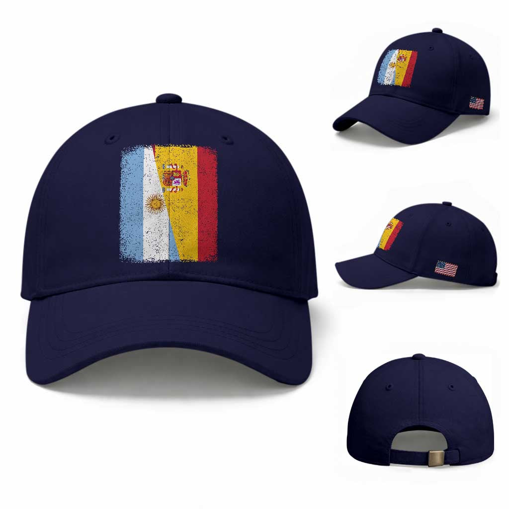 Spain Argentina Half Flag Spanish Argentinian Roots Baseball Cap TS11 Baseball Cap Universal Fit Dark Blue Print Your Wear