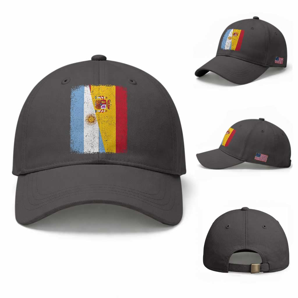 Spain Argentina Half Flag Spanish Argentinian Roots Baseball Cap TS11 Baseball Cap Universal Fit Dark Gray Print Your Wear