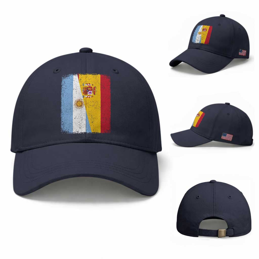 Spain Argentina Half Flag Spanish Argentinian Roots Baseball Cap TS11 Baseball Cap Universal Fit Navy Print Your Wear