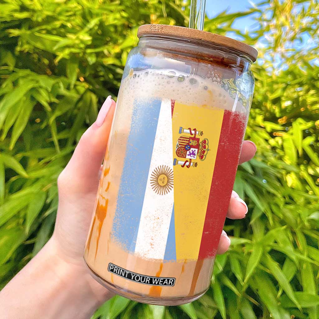 Spain Argentina Half Flag Spanish Argentinian Roots Glass Can TS11 Black Print Your Wear