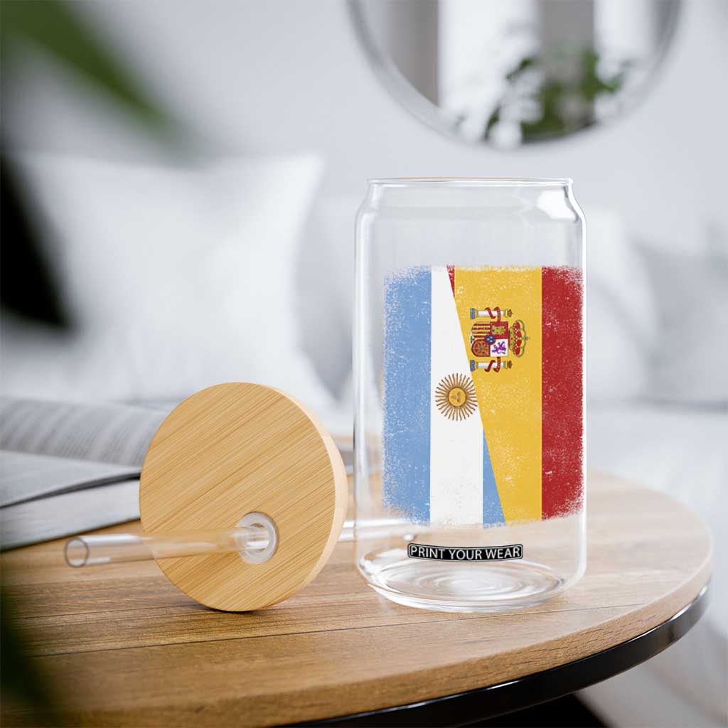Spain Argentina Half Flag Spanish Argentinian Roots Glass Can TS11 Print Your Wear
