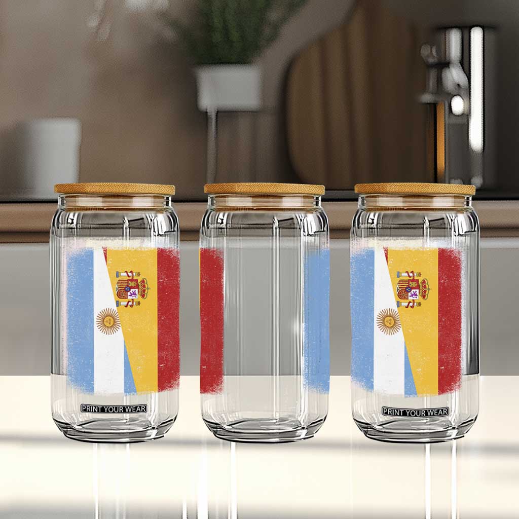 Spain Argentina Half Flag Spanish Argentinian Roots Glass Can TS11 Print Your Wear