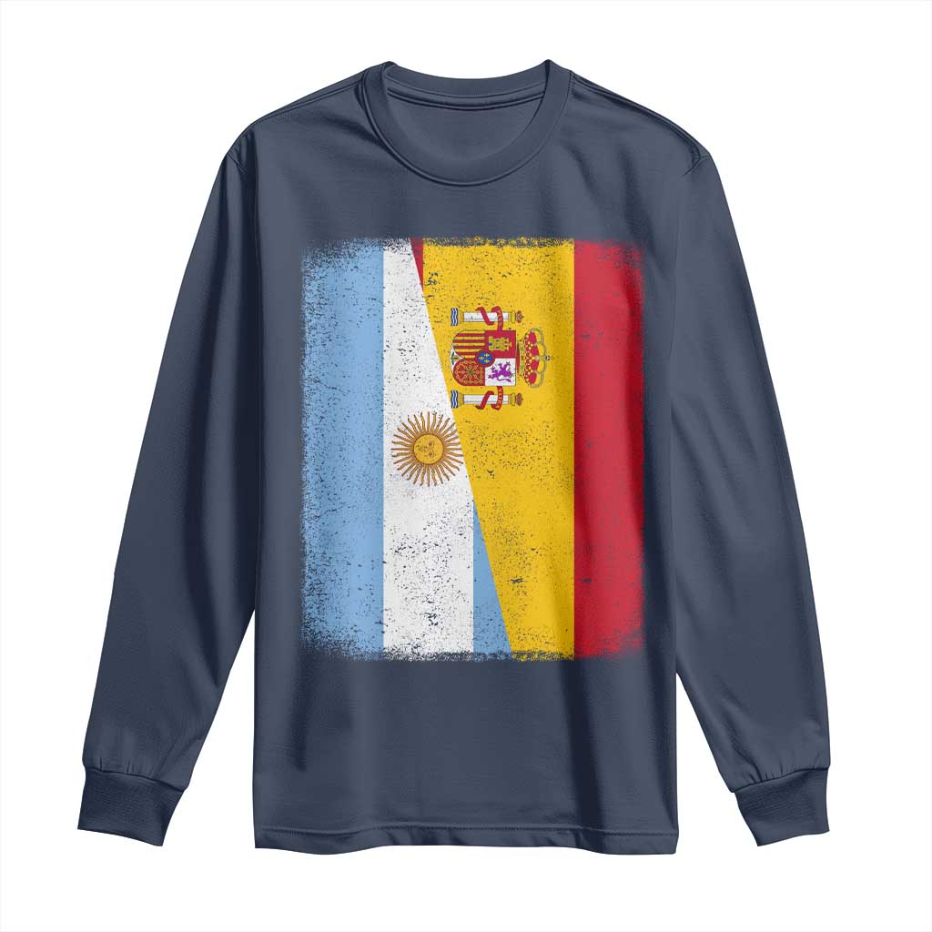Spain Argentina Half Flag Spanish Argentinian Roots Long Sleeve Shirt TS11 Navy Print Your Wear