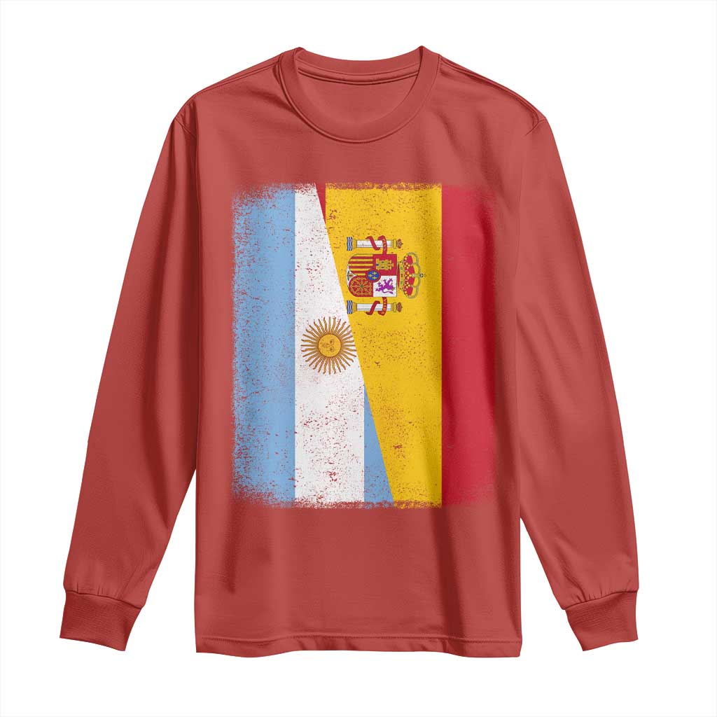 Spain Argentina Half Flag Spanish Argentinian Roots Long Sleeve Shirt TS11 Red Print Your Wear